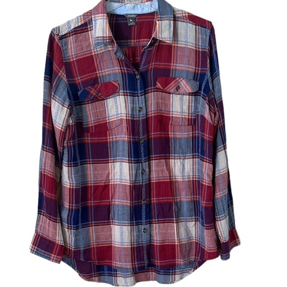 Eddie Bauer Tops - Eddie Bauer Women’s Button-down Red Plaid Long Sleeves Size Large Textured